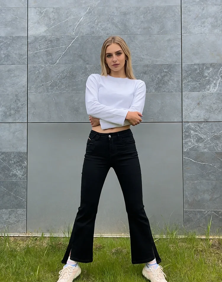 Ausgestellte Jeans Frauen Abnehmen Koreanischen Stil Femme Streetwear Hohe Taille Pendeln Elegante Täglichen Seite-Slit Hosen Y2K Outdoor Ins OL