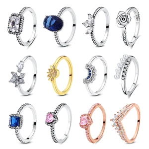 925 Silver rings sterling for women, original tiara, heart, wishbone, moon, sun, engagement, wedding ring, jewelry crystals, gift of love 6 Main Sales Wedding Souvenir - №3