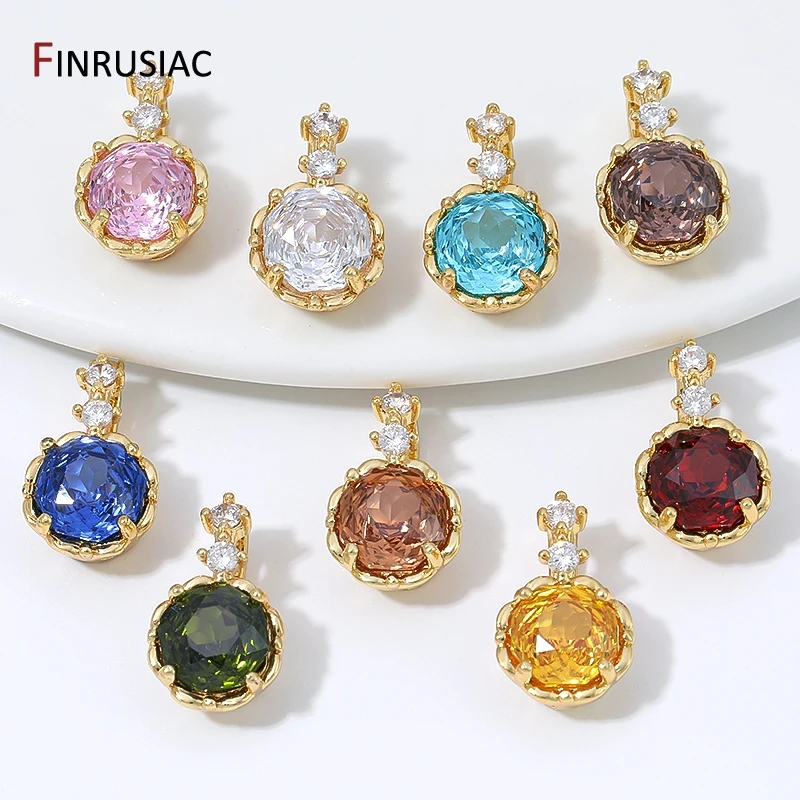 18K Gold Plated Brass Birthstone Round CZ Charms for Women Colorful Crystal Drop Pendants DIY Necklace Bracelet Making Findings
