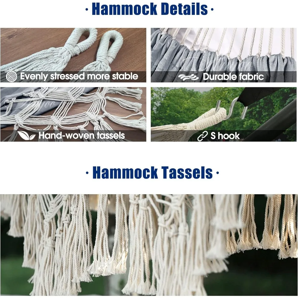 Anyoo-Hammock algodão portátil para o jardim, tecido confortável, borlas Deluxe elegantes, balanço resistente, até 450 libras, confortável