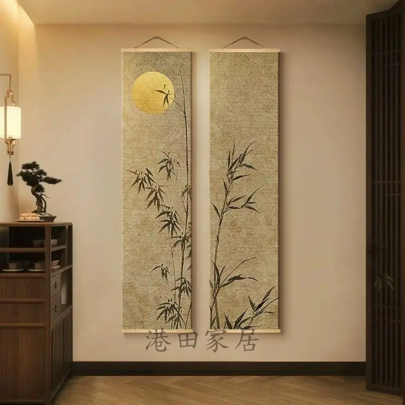Japonês zen bambu vertical tapeçariaclear elegante brisa rolagem arte da parede para sala de chá sala estudo casa decoração da parede lona