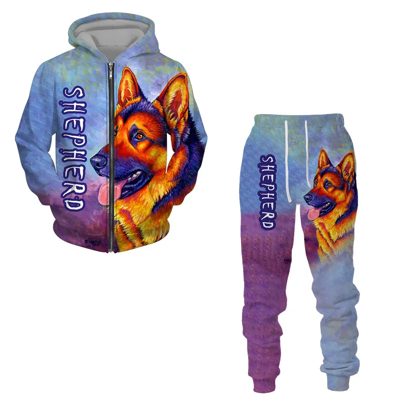 3D The Dog Printed Zip Hoodie + Pants Suit Cool Men/Women 2 Pcs Sportwear Tracksuit Set Autumn and Winter Men's Clothing