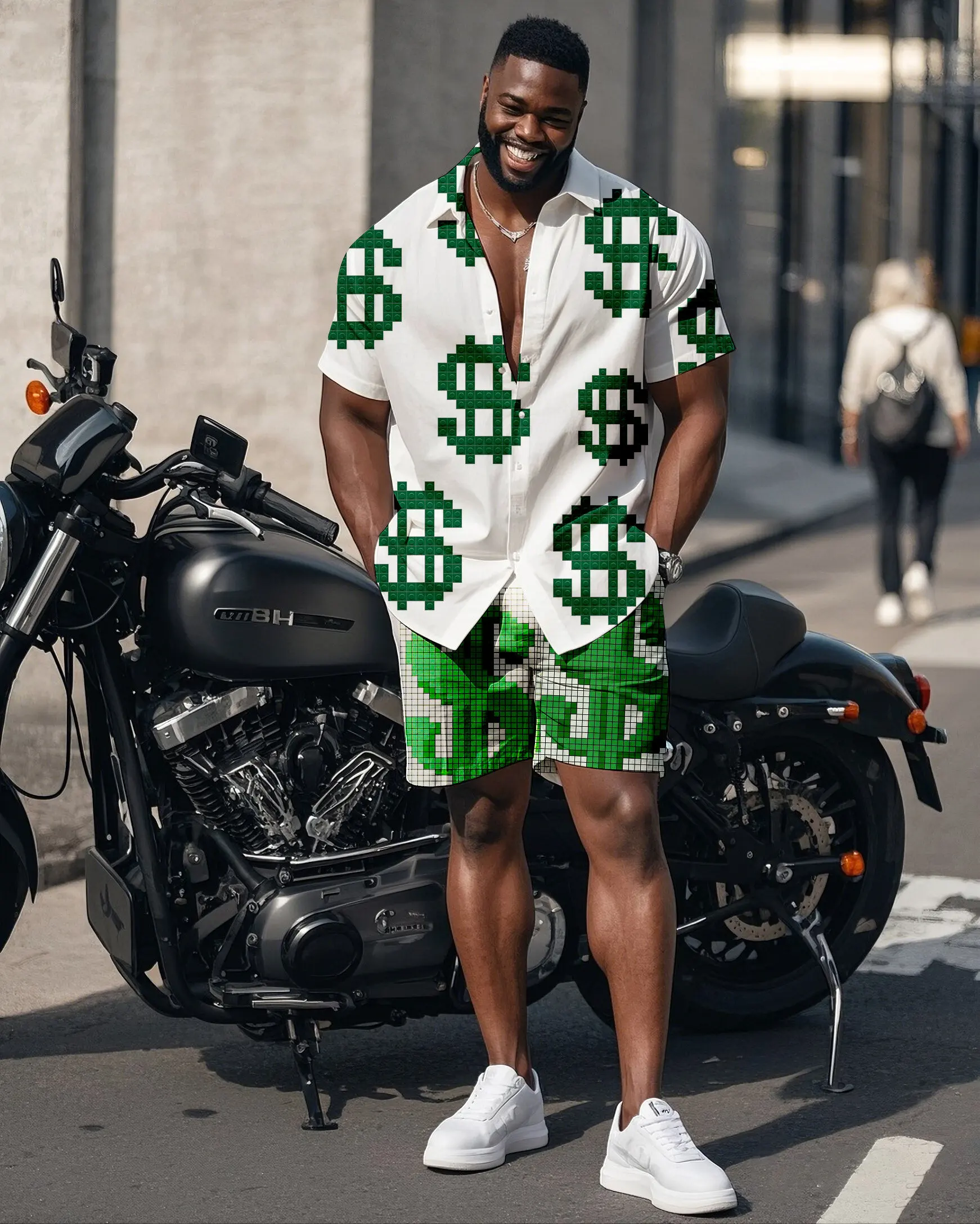 S-9XL Men's Summer Dollar Sign Print Oversized Shirt & Shorts Set Multi-Design Casual 2-Piece Outfit