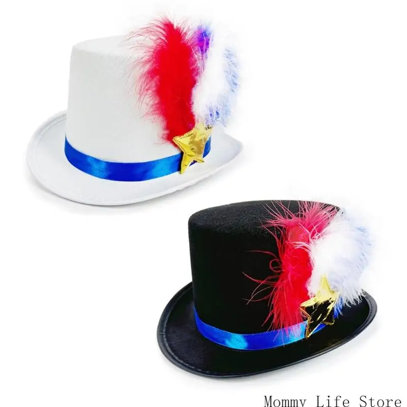

Elegant Trimmed Felted Hat Fashionable Men Hat Detachable Ribbons Hat for Theme Parties and Celebrations