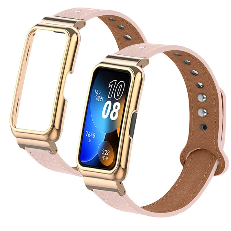 Etui na pasek do Huawei Band 8 7 6 Smartband Skórzana bransoletka do Honor Band 6 7 Opaska na rękę Metalowa osłona ochronna Shell