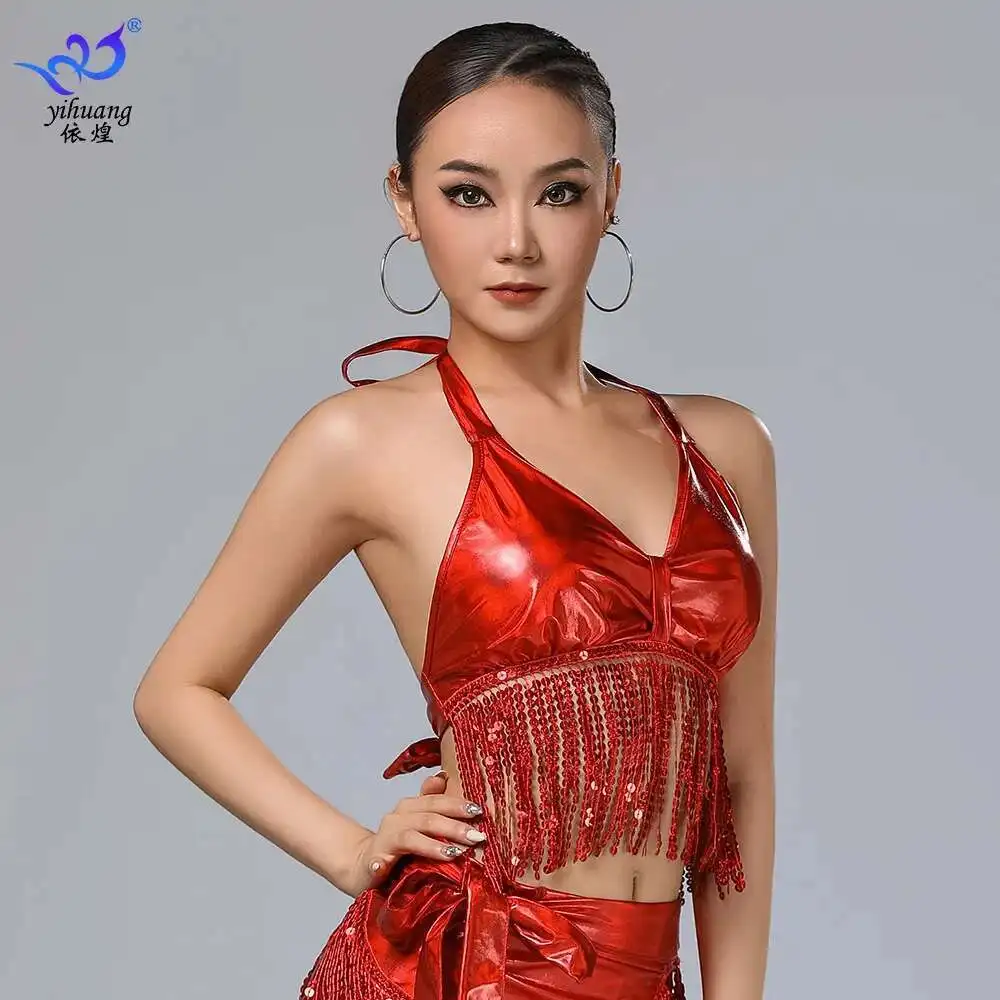 Costume de danse du ventre, soutien-gorge à franges Sexy, haut de danse latine, vêtements de danse à franges à paillettes, Costume de spectacle sur scène