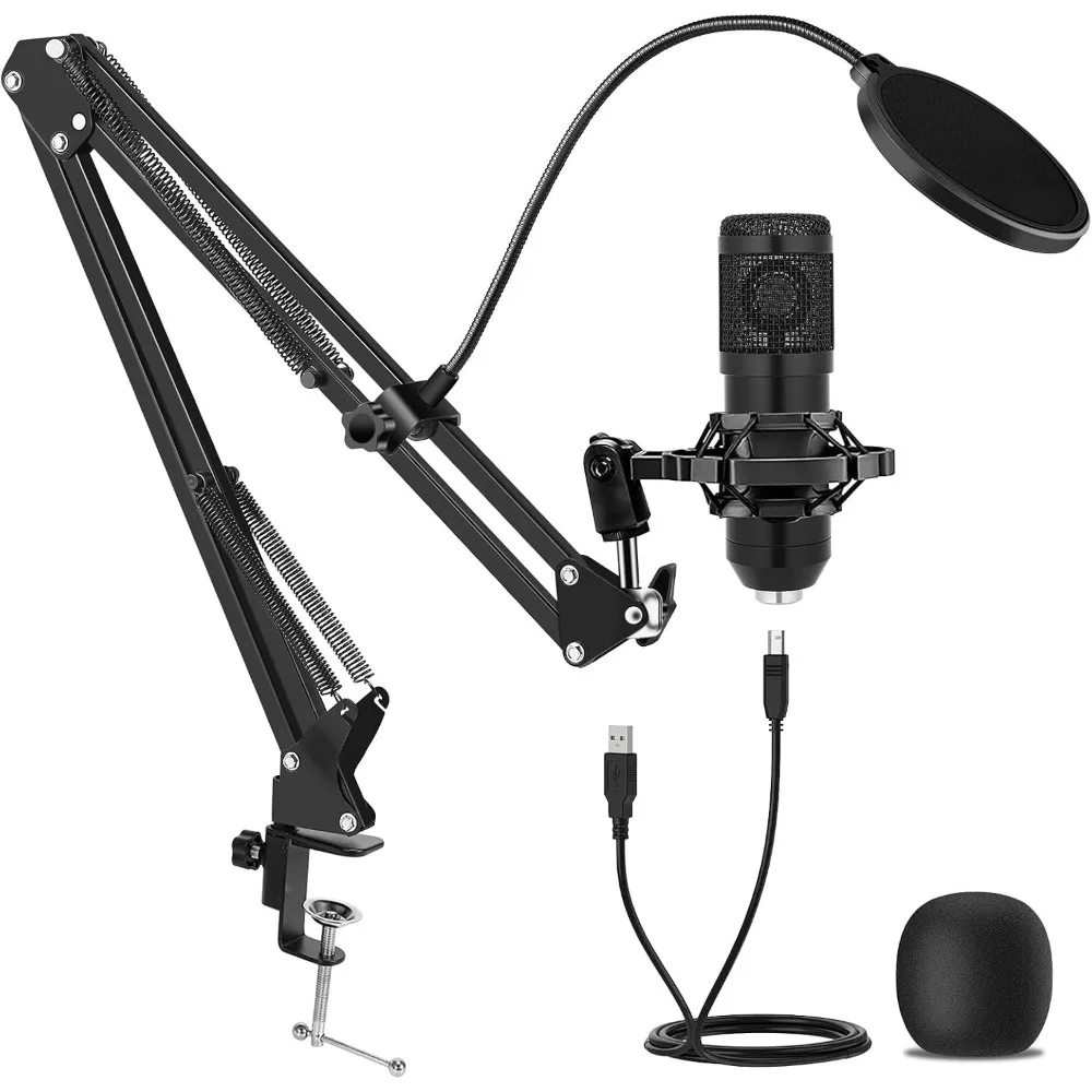 Condenser Microphone Kit with Adjustable Boom Arm Stand for Streaming and Gaming