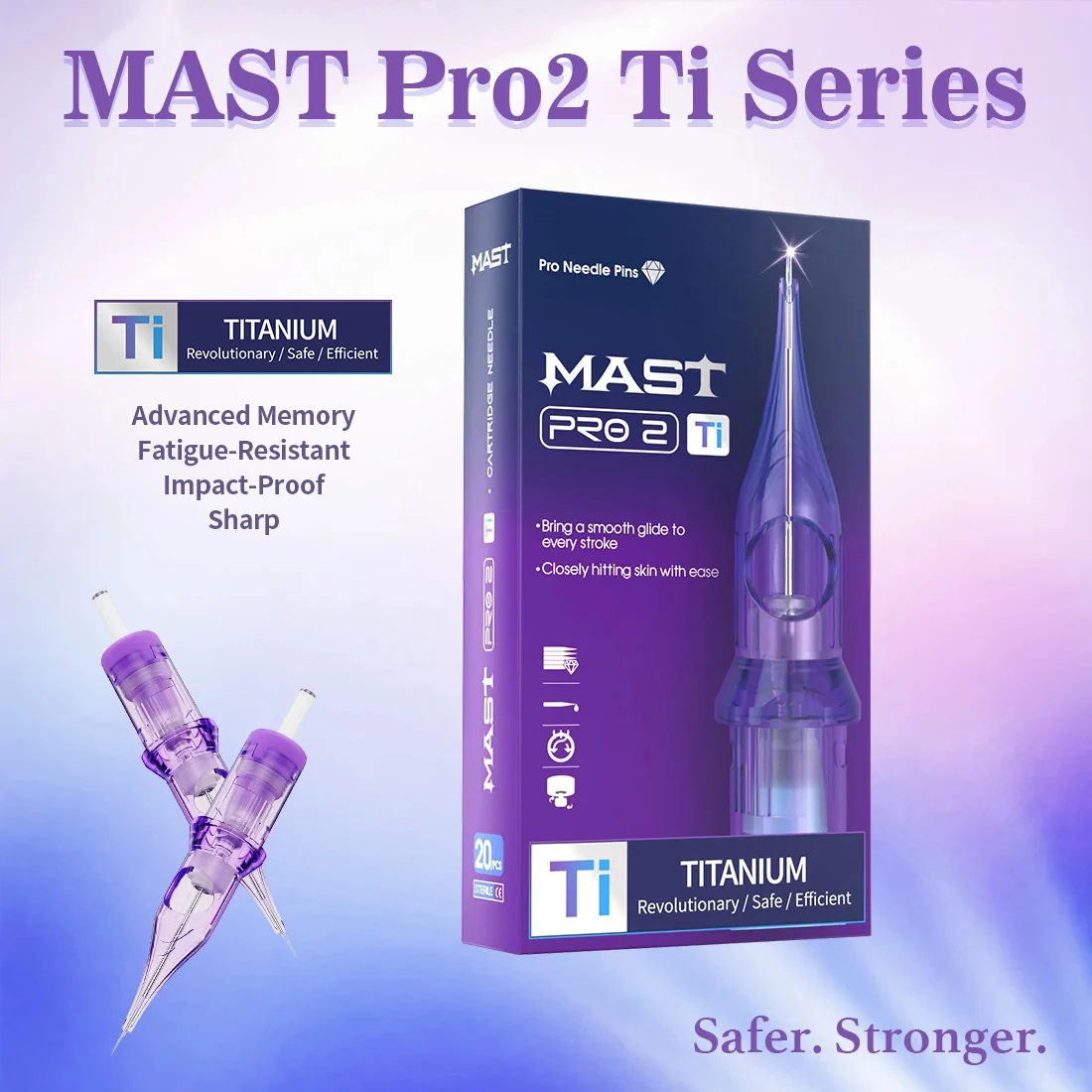 Mast Pro2 Ti Series Tattoo Needles Cartridges 20pcs/box 1RL 0.25/0.30/0.35mm Safety Disposable Permanent Makeup Body Art Needles