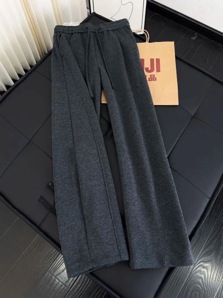 

Мужские широкие брюки из глубокого льняного серого материала, свободного кроя, в стиле casual, с драпировкой, прямого силуэта, для весны и осени