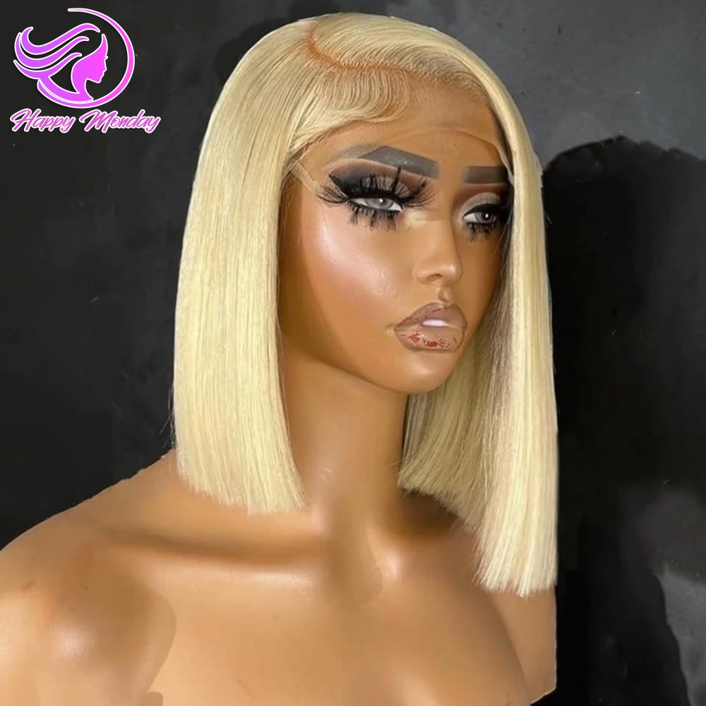 250% Density Straight Bob Wigs 13x4 Transparent Lace Front Human Hair Wigs 613 Short Bob Wig Human Hair Pre Plucked Lace Frontal Wigs Honey Blonde Bob Wigs For Women