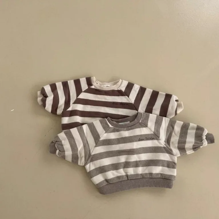 2024 Winter New Baby Plus Velvet Thick Sweatshirt Infant Girl Casual Striped Tops Toddler Boy Warm Pullover Kids Baby Sweatshirt