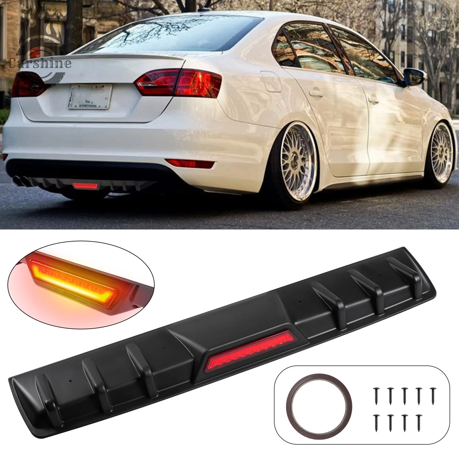 

Matte Black 6 Shark Fin Rear Diffuser Bumper Spoiler Lip For VW Jetta MK5 MK6