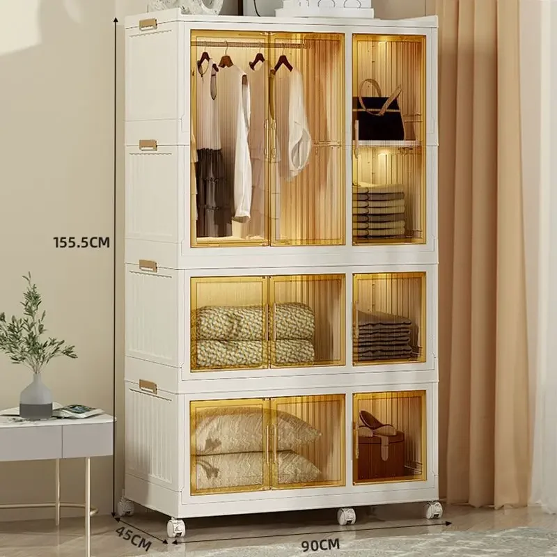 

90cm Transparent Folding Wardrobe with Magnetic Doors Living Bedroom Locker Layer Design Clothes Storage Organization Cabinet