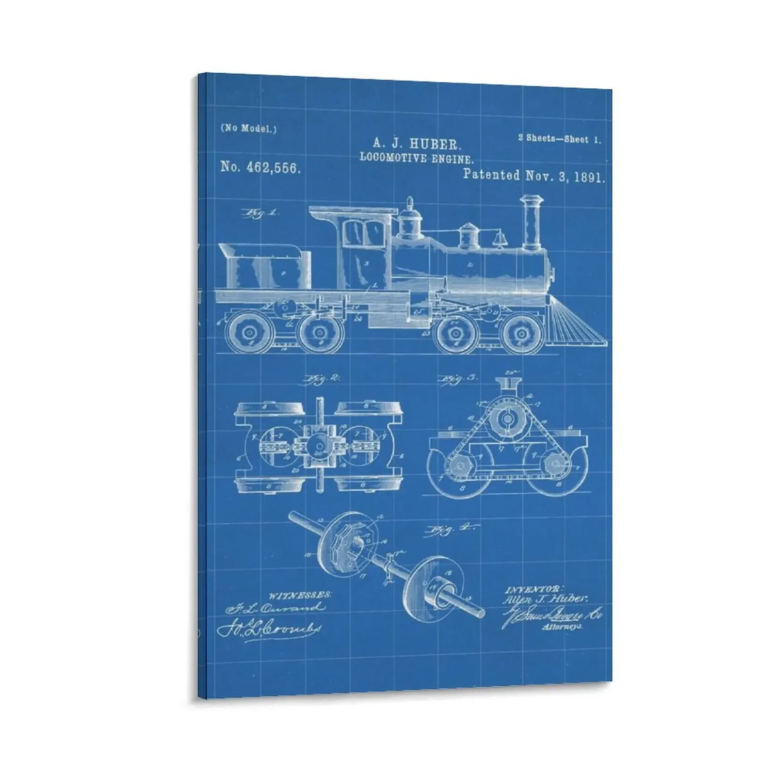 

Train Locomotive Patent - Steam Train Art - Blueprint Canvas Painting decor Decorative paintings