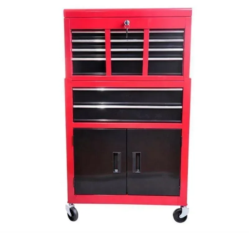 Iron, Cold Rolling Steel Sheets 8 Drawers 2 Doors Combo Metal Tool Chest Cabinet Box with Wheels for Hardware Storag