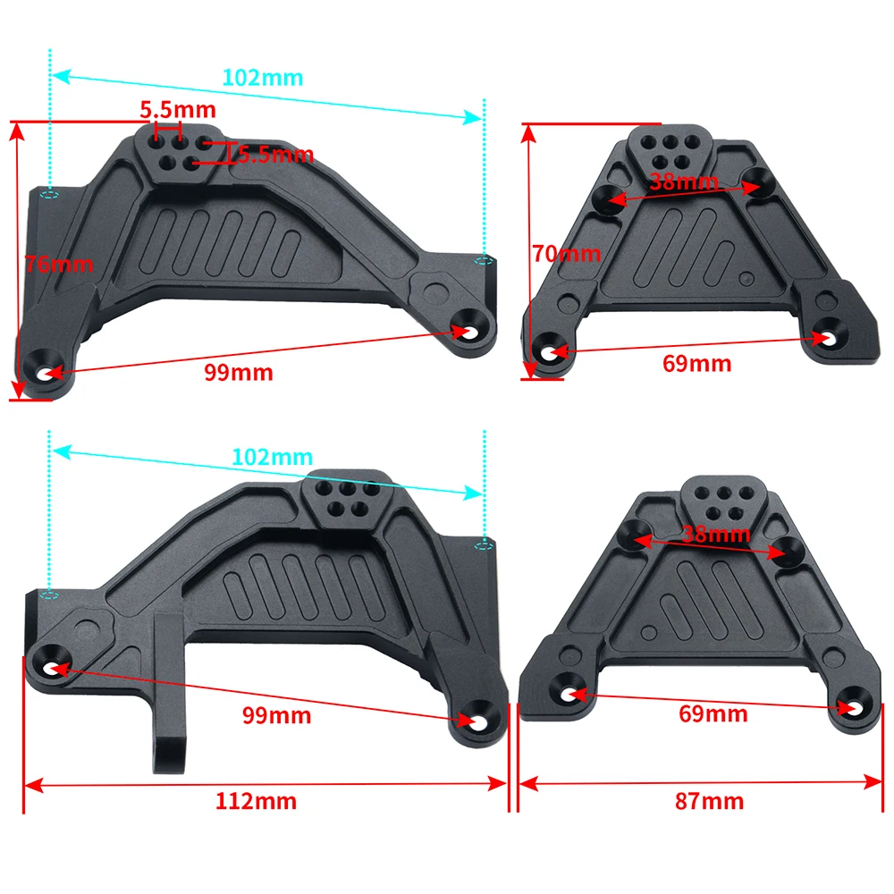 Aluminum Front & Rear Shock Towers Damper Mount for Axial SCX6 AXI05000 Wrangler AXI05001 Trail Honcho 1/6 RC Car Model