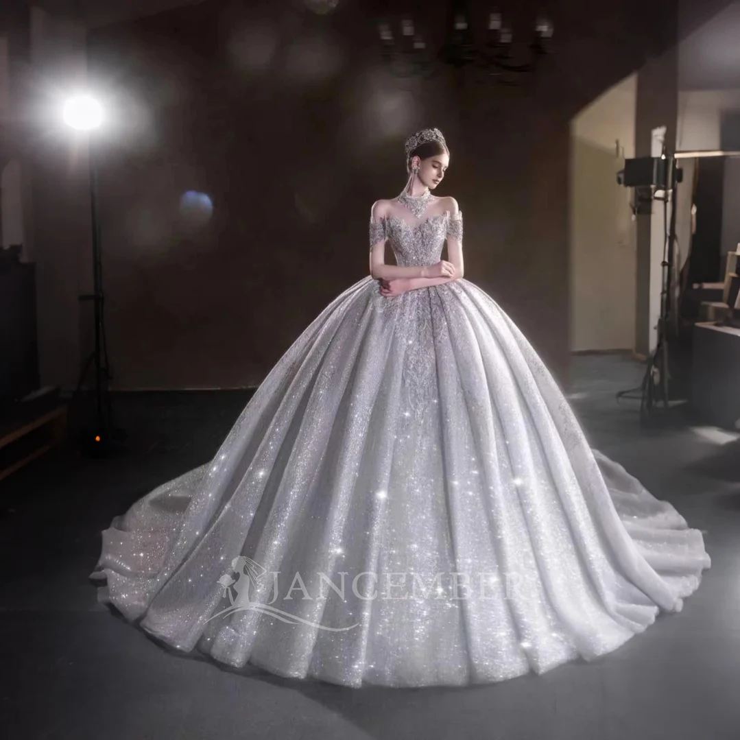 

Customized Sweetheart Ball Gown Wedding Dresses Bridal Gown Sequins Beaded Cap Sleeve Lace Up Back Court Train свадебно