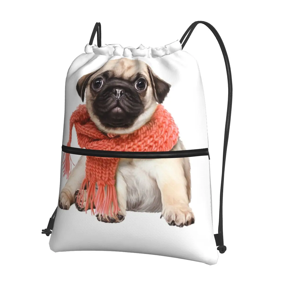 

Winter Funny Fawn Pug Funny Dog Lover Backpacks Portable Drawstring Bundle Pocket Storage Bag Book Bags for Travel School