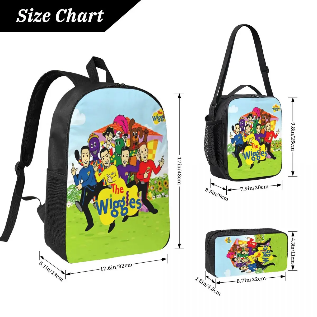 The Wiggles Tv Show กระเป๋าเป้สะพายหลังเด็กกล่องอาหารกลางวันกล่องดินสอสําหรับชายหญิงกระเป๋าเป้สะพายหลังก่อนวัยเรียนน้ําหนักเบากระเป๋านักเรียน Bookbag ชุด