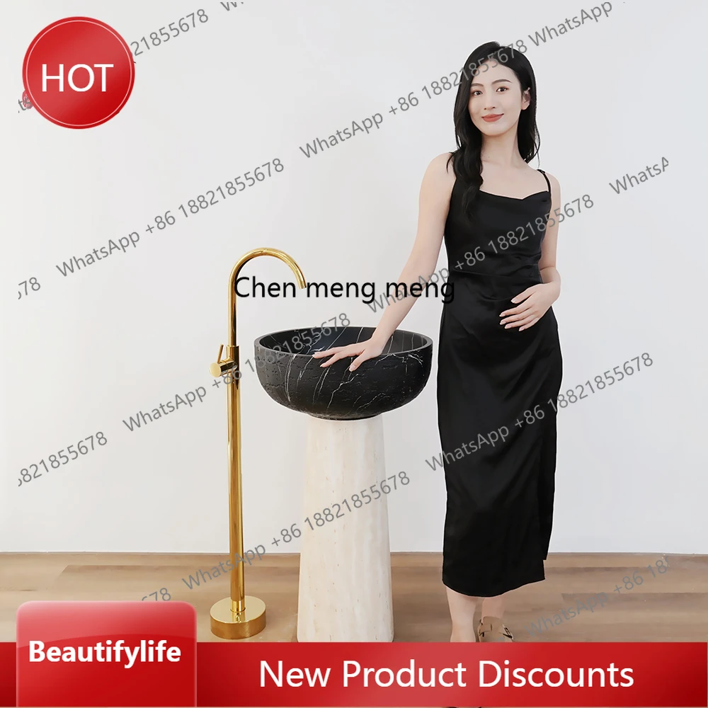 zq10 Bed and breakfast hotel rose gold stainless steel transparent resin floor-to-ceiling hand wash face column basin