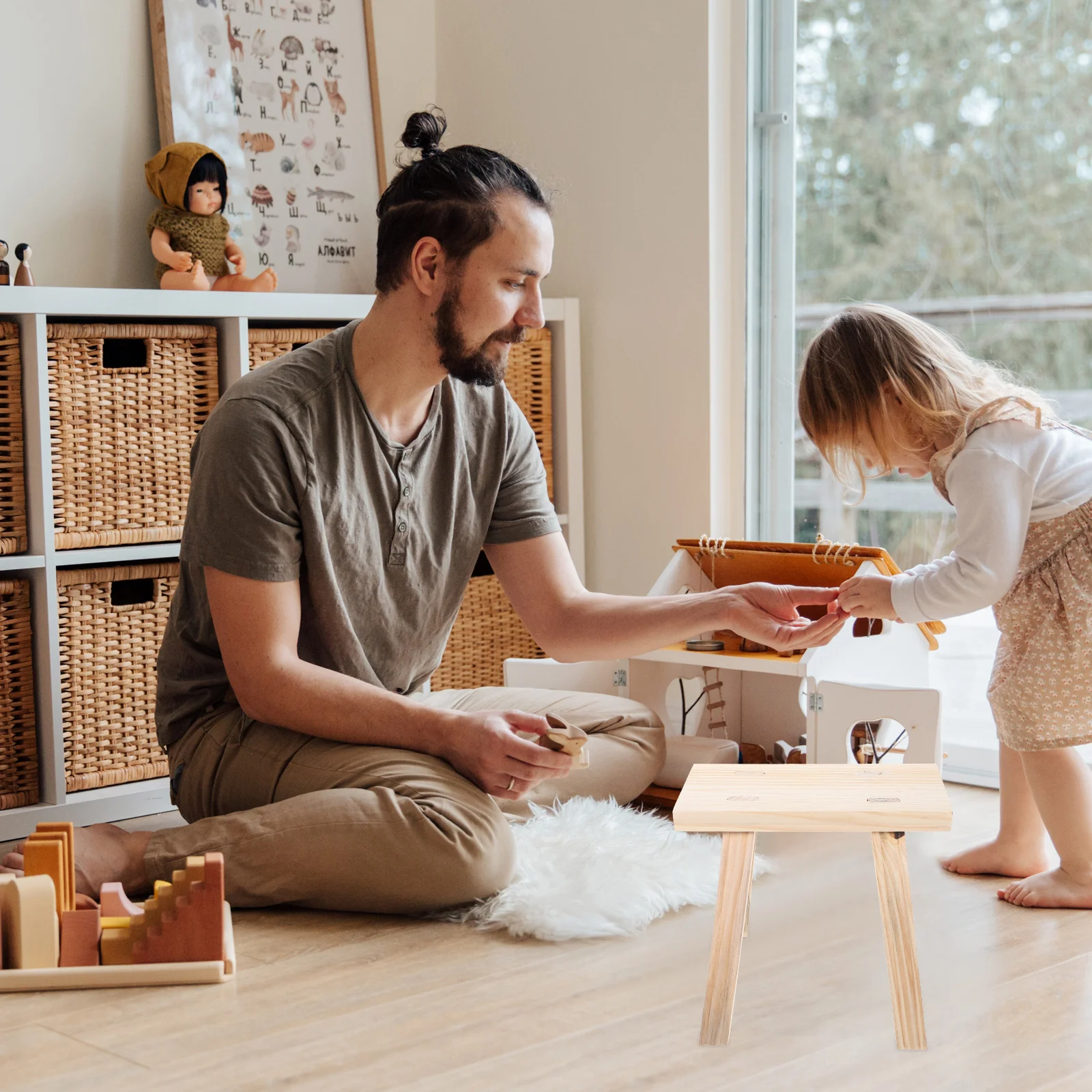 

Wooden Stool Comfortable Low Step Stool Non-Slip Bathroom Hand Foot Washing Small Wooden Stools for Indoor Use