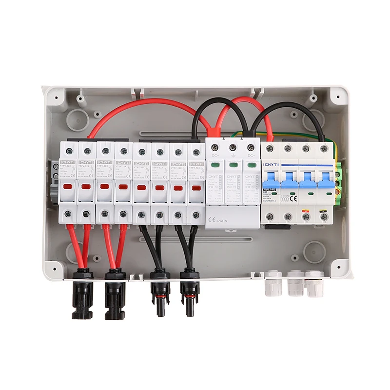 Solar photovoltaic PV Distribution Box With Lightning Protection 4 int 1 out  1000V Fuse MCB SPD Waterproof IP65 Combiner Box