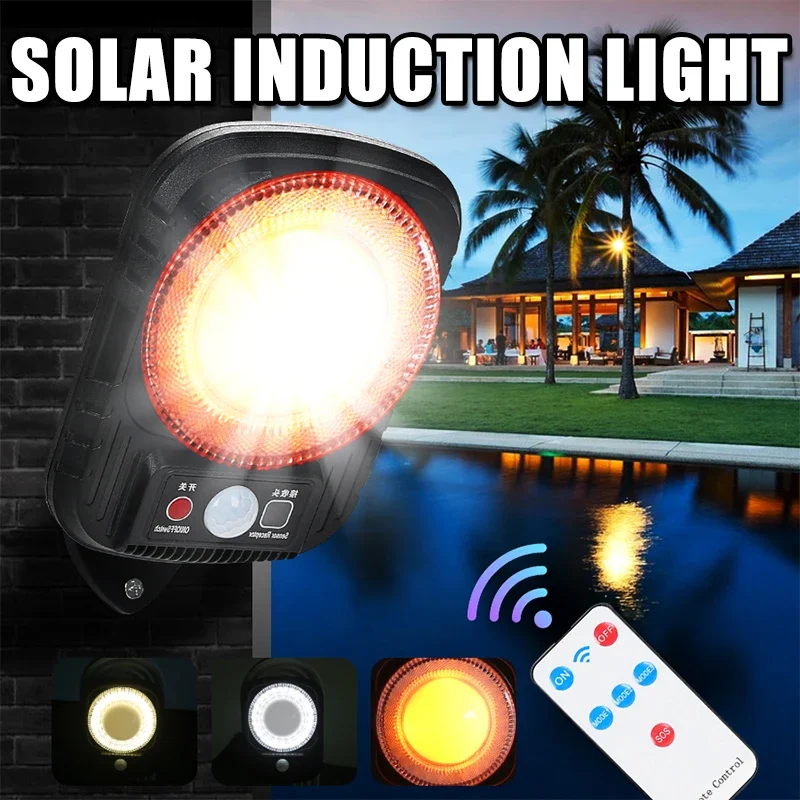 Solar Remote-controlled Street Light Human Body Induction Light Outdoor Waterproof Wall Light Courtyard Flame Lights Dimming