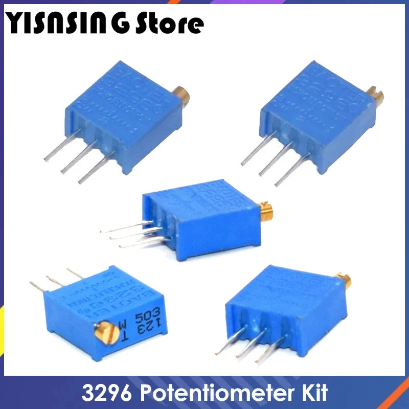 10 buah 3296 potensiometer Kit presisi tinggi 3296W variabel Resistor 100R -1M 200R 500R 1k 2k 5K 10K 20K 50K 100K 200k 500k