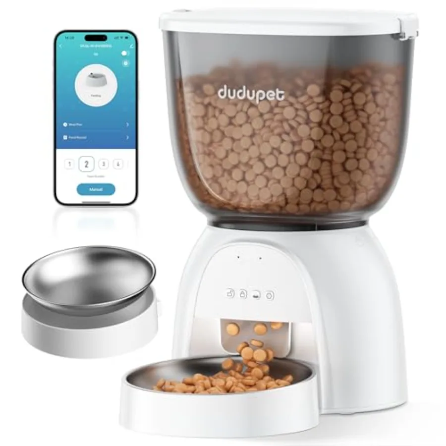 

Automatic Cat Feeder with WiFi App Control 5L Stainless Steel Food Dispenser Remote Feeding 10 Meals Programmable 1-15 Portion