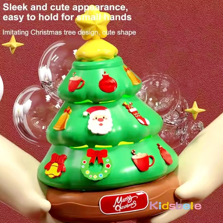 Automatyczna obrotowa maszyna do robienia baniek mydlanych z oświetleniem, naklejki dekoracyjne DIY, pozytywka choinkowa, dekoracja świąteczna dla dzieci.