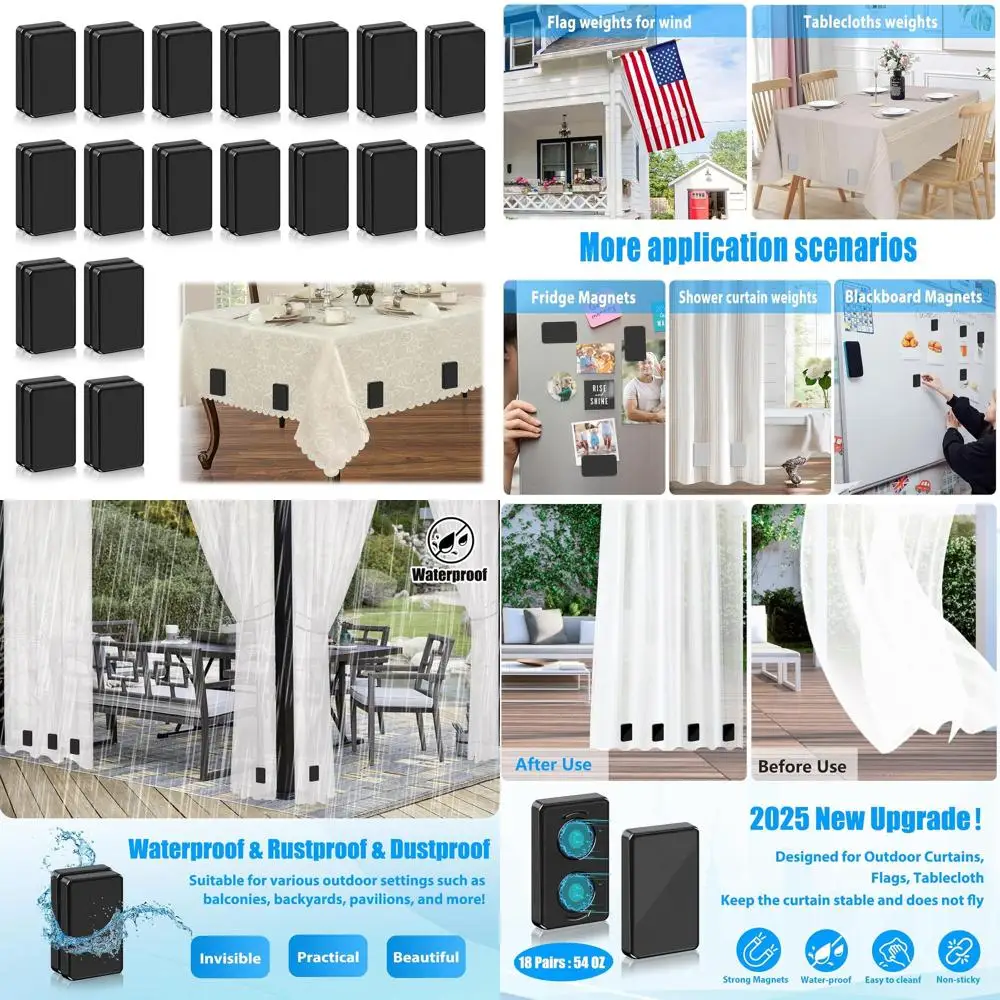 

Водонепроницаемые магнитные утяжелители для наружных штор, 36 шт. тяжелые утяжелители для драпировки для ветровых условий, подходят для душ Curtai