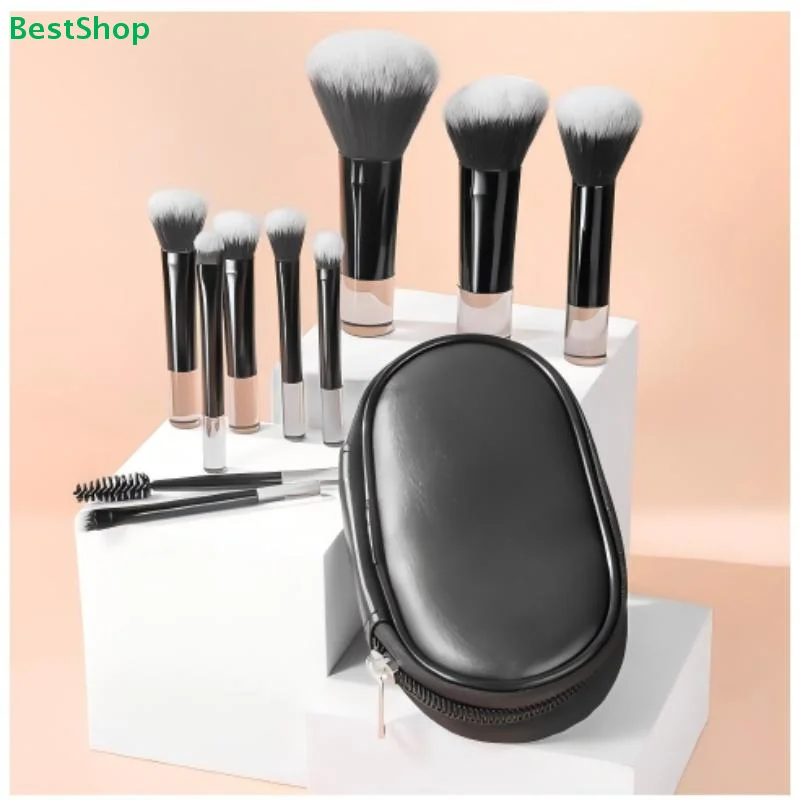 ♥ 10-delige roze make-upborstelset met reisetui |   Zachte synthetische haren voor foundation, oogschaduw