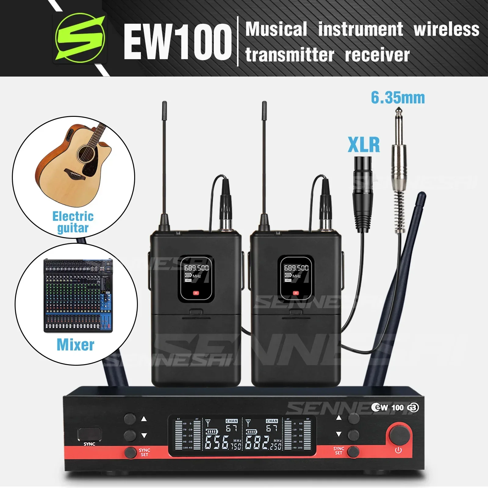 Высшее качество! EW100G3 Профессиональная UHF гитарная Беспроводная система передатчик и приемник для электронных органов, 600-699 МГц 2-канальный