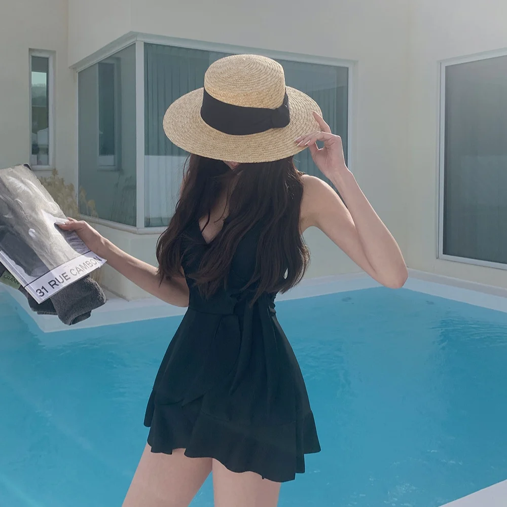 

Новый женский слитный купальник 2026 года: однотонный, с юбкой, подчеркивающий фигуру, для термальных источников, повседневный, очень красивый