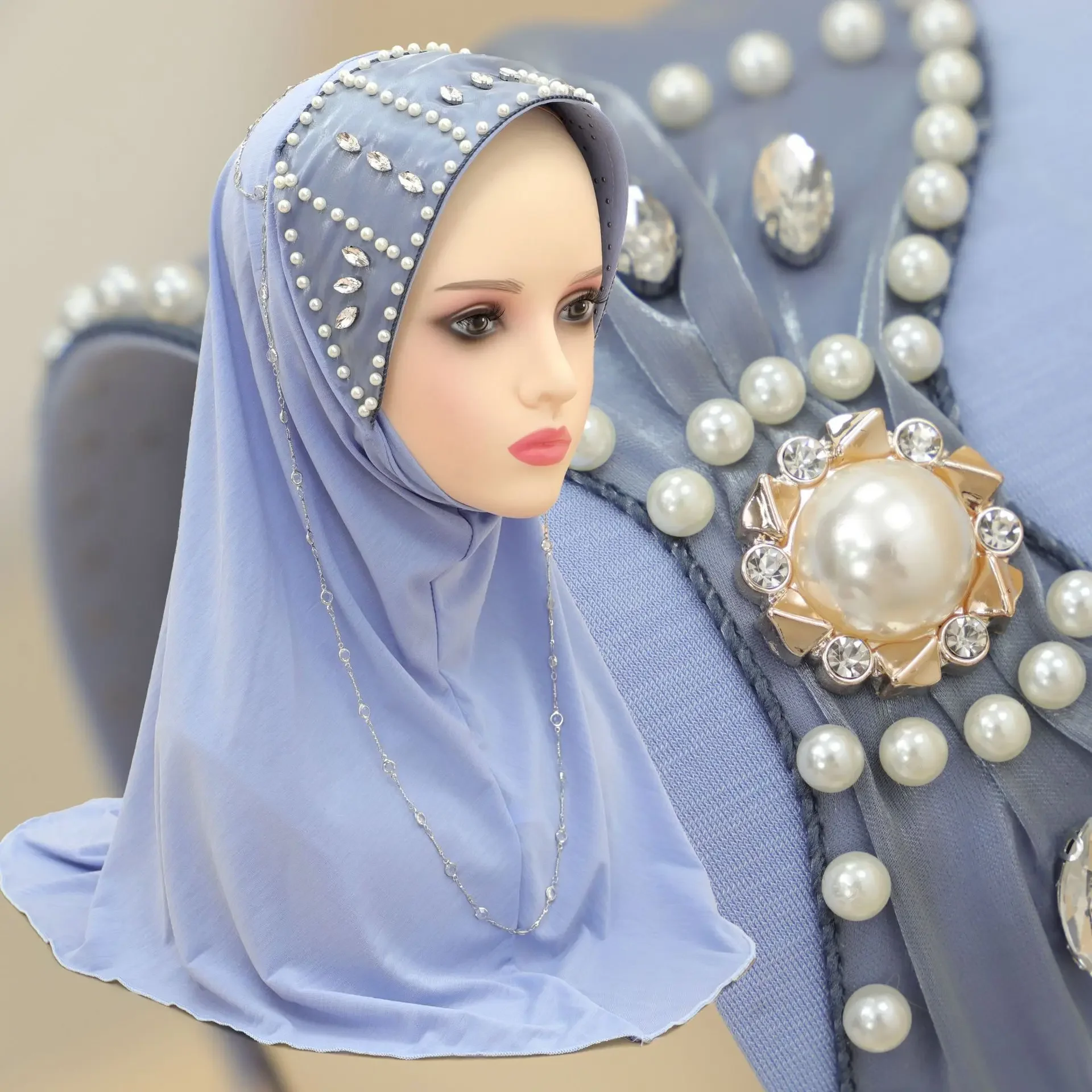 

Beads Turban Amira Hijab Muslim Women Shawl Headscarf Luxury Tassels Scarf Malaysia Prayer Kufi Islam Saudi Arabia Fashion