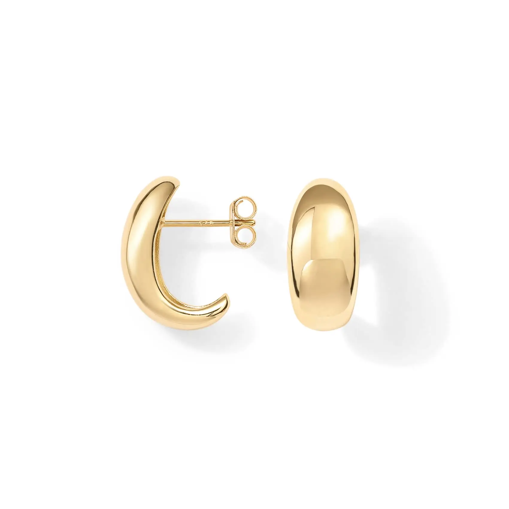 Shevalues New Gold Plated Sterling Silver Post Huggie Earrings Fashion Gold Dome Huggie Hoop Earrings for Women Popular jewelry