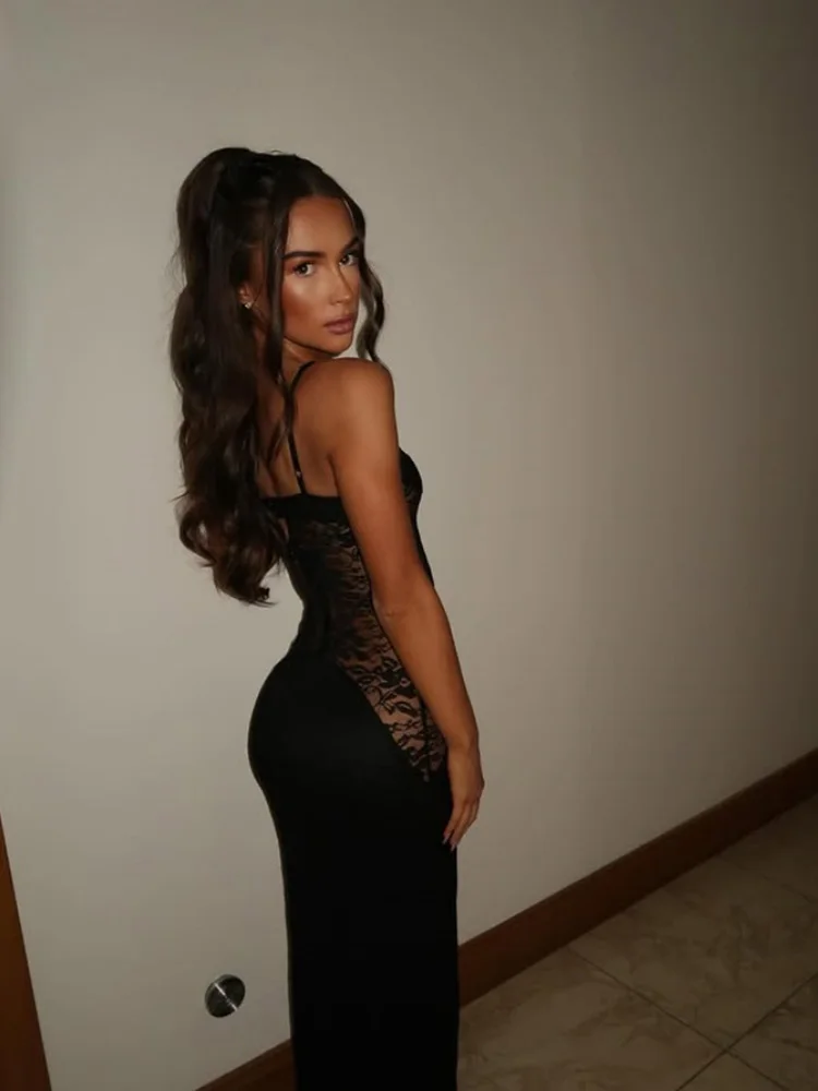 아하가가 섹시 스트랩 여성 드레스 레이스 패치워크 시스루 플로럴 캐미솔 민소매 트렌드 쉬스 엘레강트 여성 의류