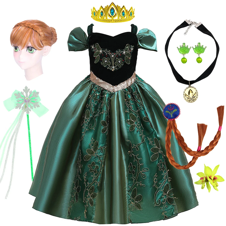 Anna Princess Cosplay Dress for Kids, Elegante vestido de baile, Traje elegante para meninas, Vestido de baile para o Natal, Aniversário, Carnaval, Festa de Halloween