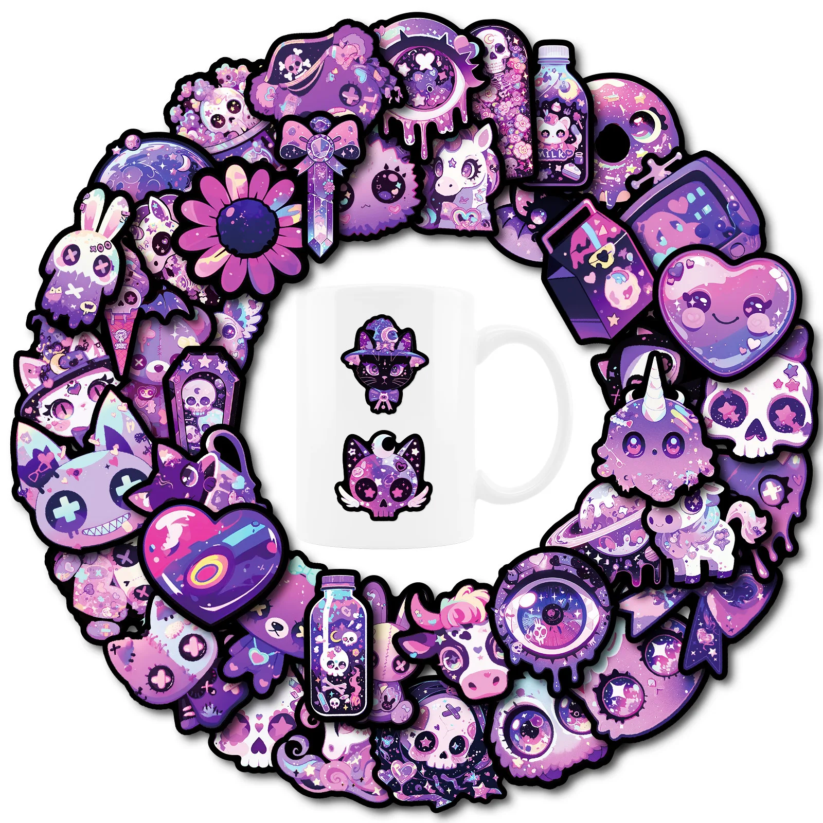 

10/50PCS Purple Gothic Magic Horror Goth DIY Waterproof Graffiti Stickers for Water Cup Computer Notebook Stationery Luggage