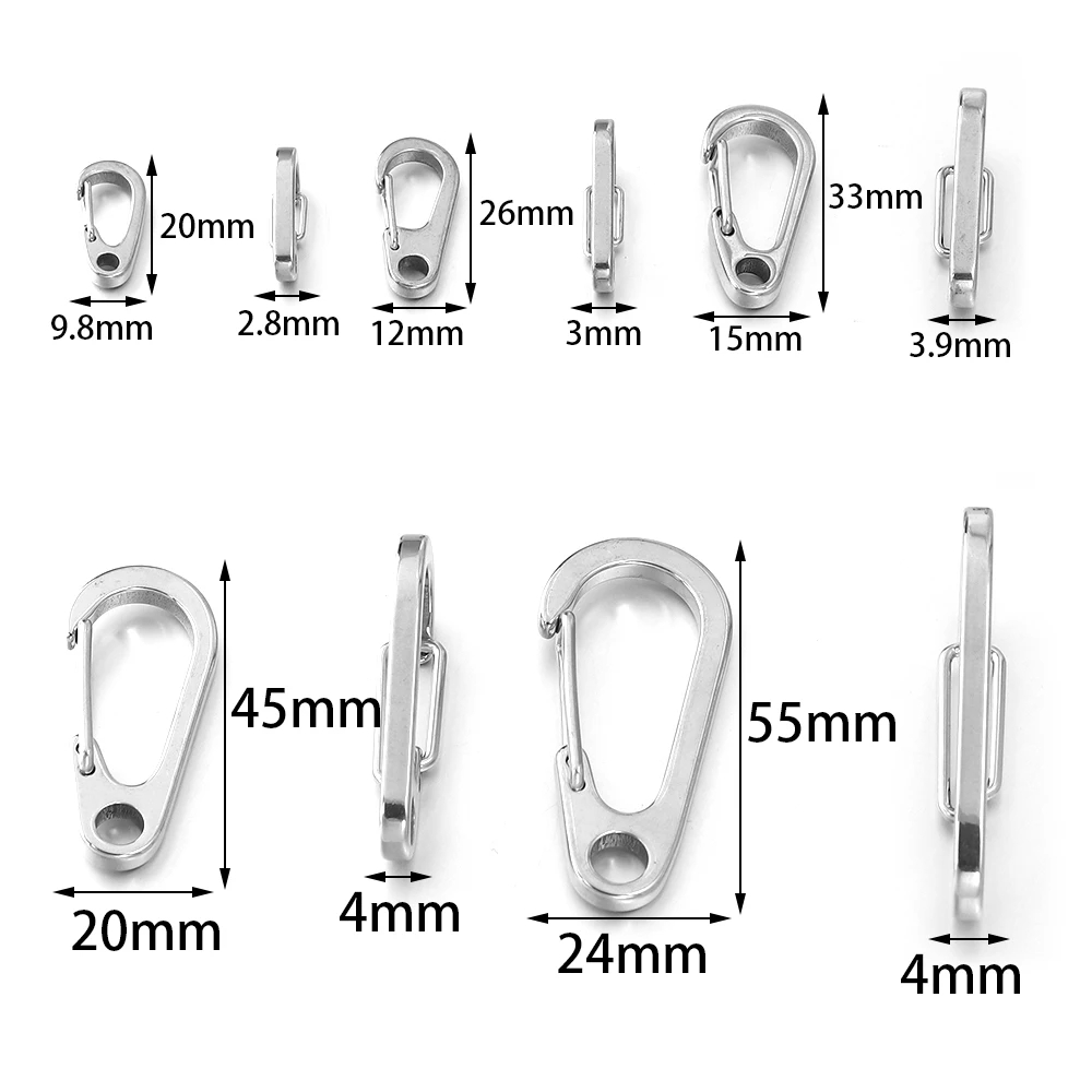 2/5pc Stainless Steel Lobster Clasp Buckle Keychian Carabiners Outdoor Camping D-ring Backpack Buckles Key Chains Spring Snap