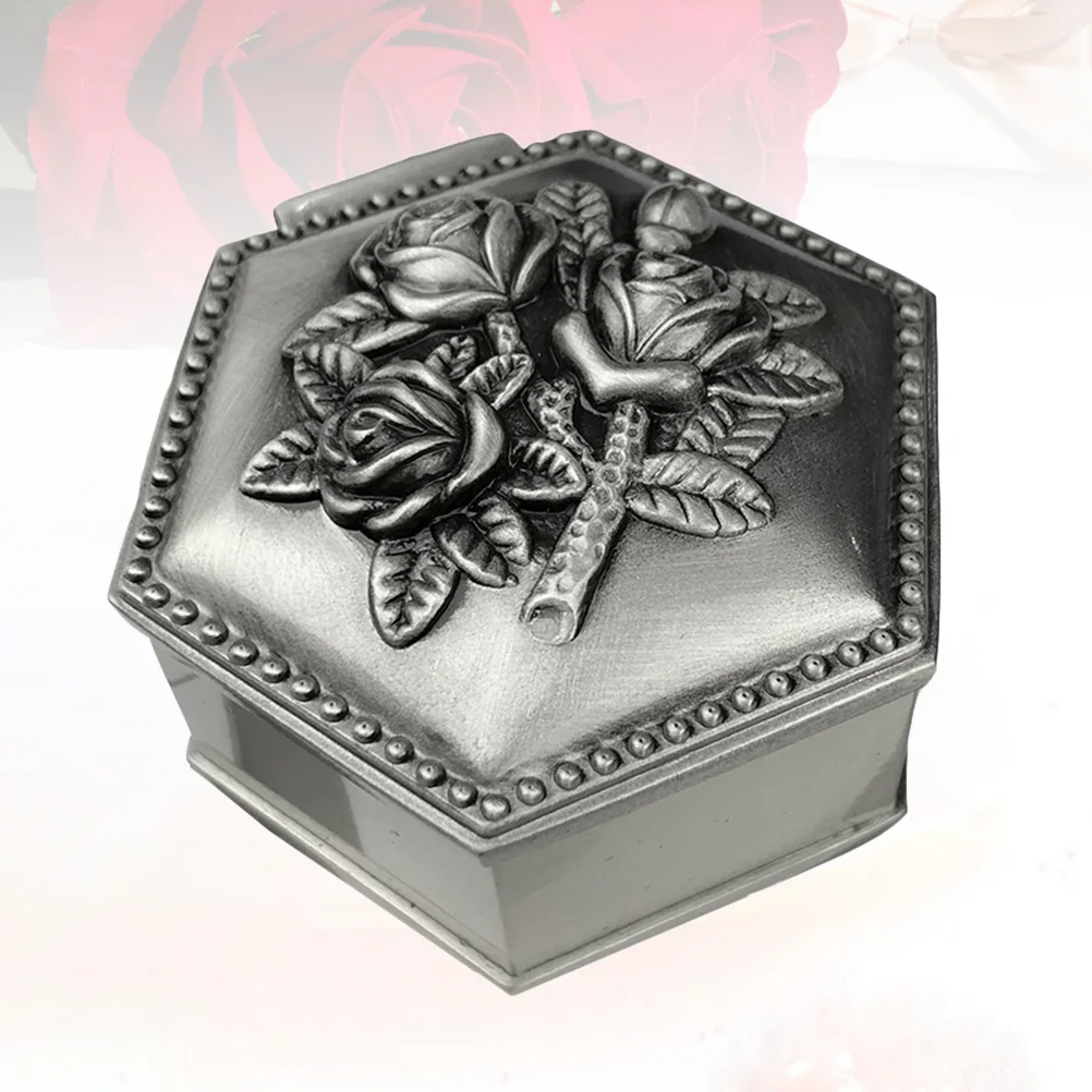 

Vintage Alloy Jewelry Trinket Box Rose Pattern Decorative Storage Organizer for Rings Earrings Necklaces Bracelets Hostess Gift