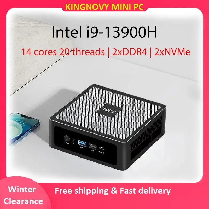 Kingnovy Gamer Mini PC D14 Intel i9 13900H i7 13700H i5 13500H 2xLAN 2xDDR4 2xNVMe Windows 11 Desktop Mini Computer WiFi6E BT5.2