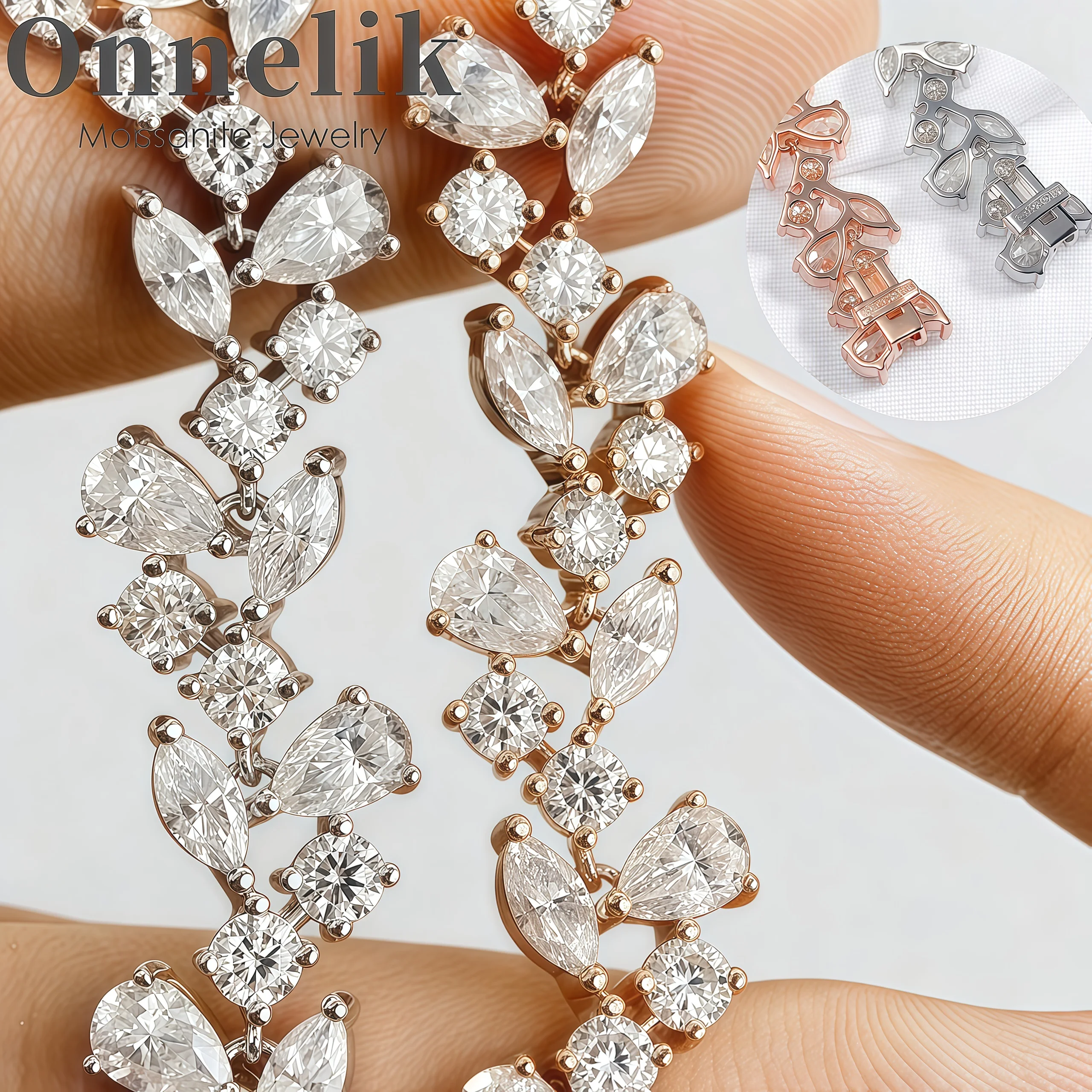 

Onnelik S925 стерлингового серебра с покрытием из розового золота 0,5 карата Муассанит теннисный браслет для женщин ювелирные изделия подарок на свадьбу/помолвку