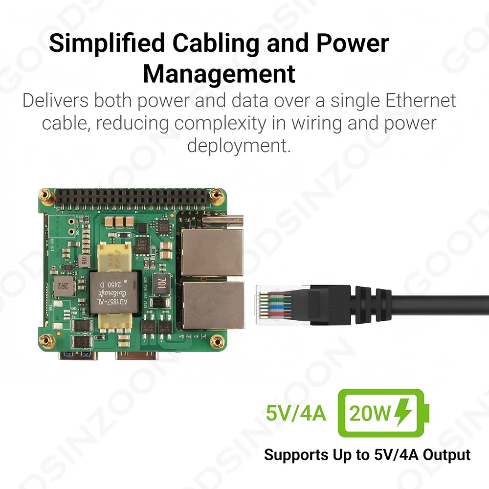 Chapéu PoE + de 20W para Radxa Cubie A5E - compatível com IEEE 802.3af/at, módulo Power Over Ethernet 5V/4A para Cubie A5E