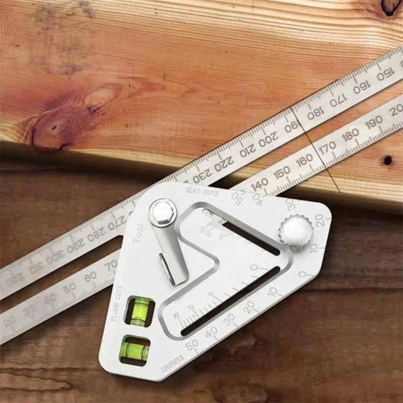 Multi-Functional Woodworking Ruler Aluminum Alloy Leveler Angle Ruler Triangular Ruler Multi-Angle Measuring Ruler Tools