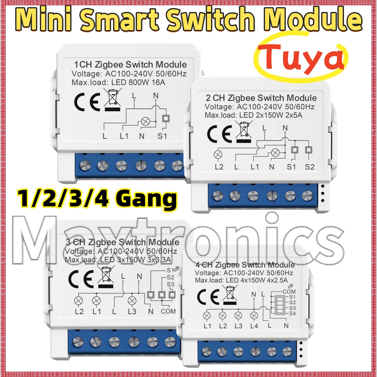 2026 1/2/3/4 Gang Mini Smart Switch Module ZigBee Tuya DIY Zero Fire Circuit Breaker Work with Alexa Alice Google Home for Light