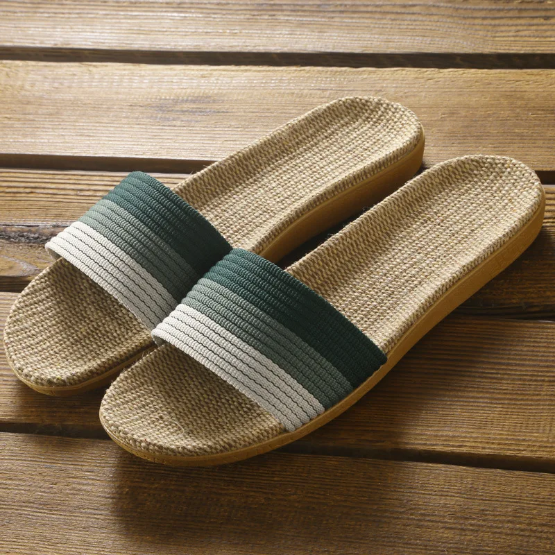 2023 Slippers men and women wooden floor cotton linen slippers home non-slip thick bottom summer cool couple indoor