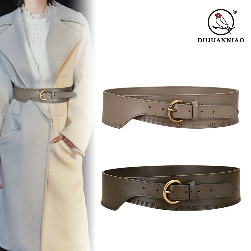 女性用ヴィンテージ本革ウエストベルト、セーターウインドブレーカーにマッチする装飾ワイドベルト、ウエストハグワイドベルト