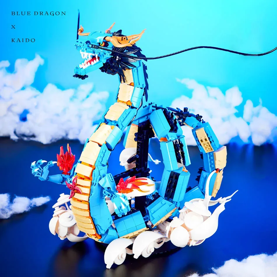 MOC One Anime Piece Building Blocks Kaido Dragon Bricks Model DIY Assemble Blue Dragon Figures Toys For Children Collection Gift