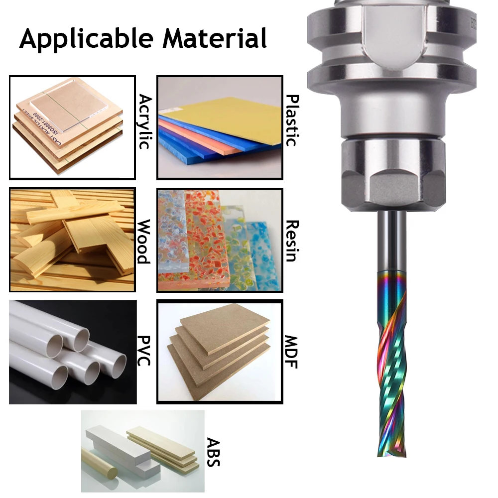 1Pcs 3.175/4/5/6mm AAA left handed two spiral flute bits, Down Cut Milling Cutter, CNC End Mill for Acrylic, plywood, MDF, PVC